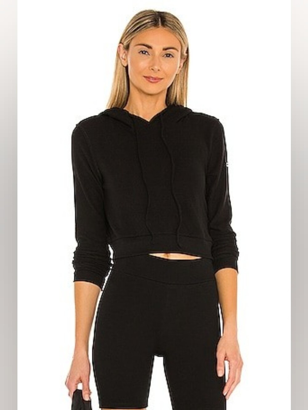 Alo Yoga Alolux Soho Getaway Cropped Hoodie in Black sz SMALL - Picture 2 of 9